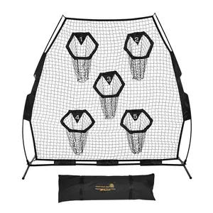 7 x 7 Ft Football Trainer Throwing Net For Practice And Target Hit Training, Includes 5 Target Pockets, Knotless Net, Straps And Portable Carry Case, Durable Build For QB Throwing Accuracy Improvement, Black