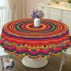 PLUMLIK Boho Theme Tablecloth, Vibrant Colorful Bohemian Round Rectangle Table Cover, Retro Exotic Geometric Table Decoration for Indoor Outdoor, Kitchen Home Farmhouse Accessories, Vintage Holiday Festive Party Decor, Thanksgiving Day Christmas Gifts