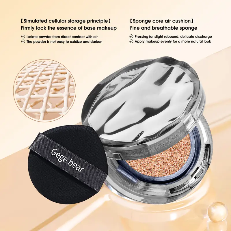 Double-layer cushion CC cream for long-lasting makeup, conceals blemishes, provides hydration, controls oil, and sets the base with a powdery finish, ideal for oily skin for a natural nude look. Cosmetic Matte
