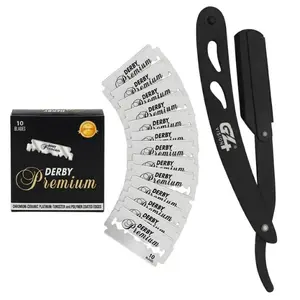 Straight Edge Razor Barber Salon Stainless Steel Shaving Black 10  Derby Blade