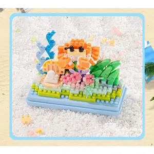 Children's simulation of ocean building blocks assembling tiny particle moving organisms fish model shark underwater world
