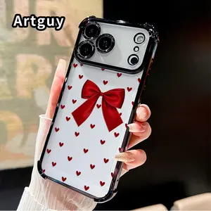 [Full-Upgraded Lens Protection] Heart -Bow Symphony Pattern Phone Case Compatible with iPhone 17 Pro Max 16 15 Plus Air 14 13 12 11 E Featuring Strengthened Four Corners Soft Back for Drop Protection