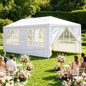 Party Tent, 10' x 20'/30' Outdoor Waterproof Gazebo Canopy Tent w/Removable Sidewalls for Birthday Wedding Events Beach BBQ, Summer Vibes