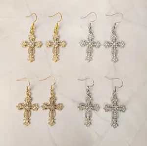 #425 Cross with Rhinestones and/or White Faux Pearls Earrings- Casual or Elegant Religious Jewelry