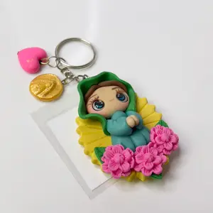 Handmade Virgen de Guadalupe color  Flowers Keychain - Fashion Accessories