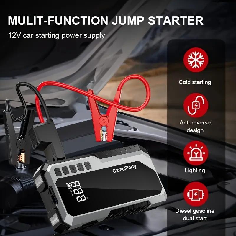 CamelParty 15000mAh portable power bank with LED lights, 4000A car battery starter, winter savior portable and safe to use, easy for women to get started and equipped with 150PSI tire inflation pump Car Power Supply jumper