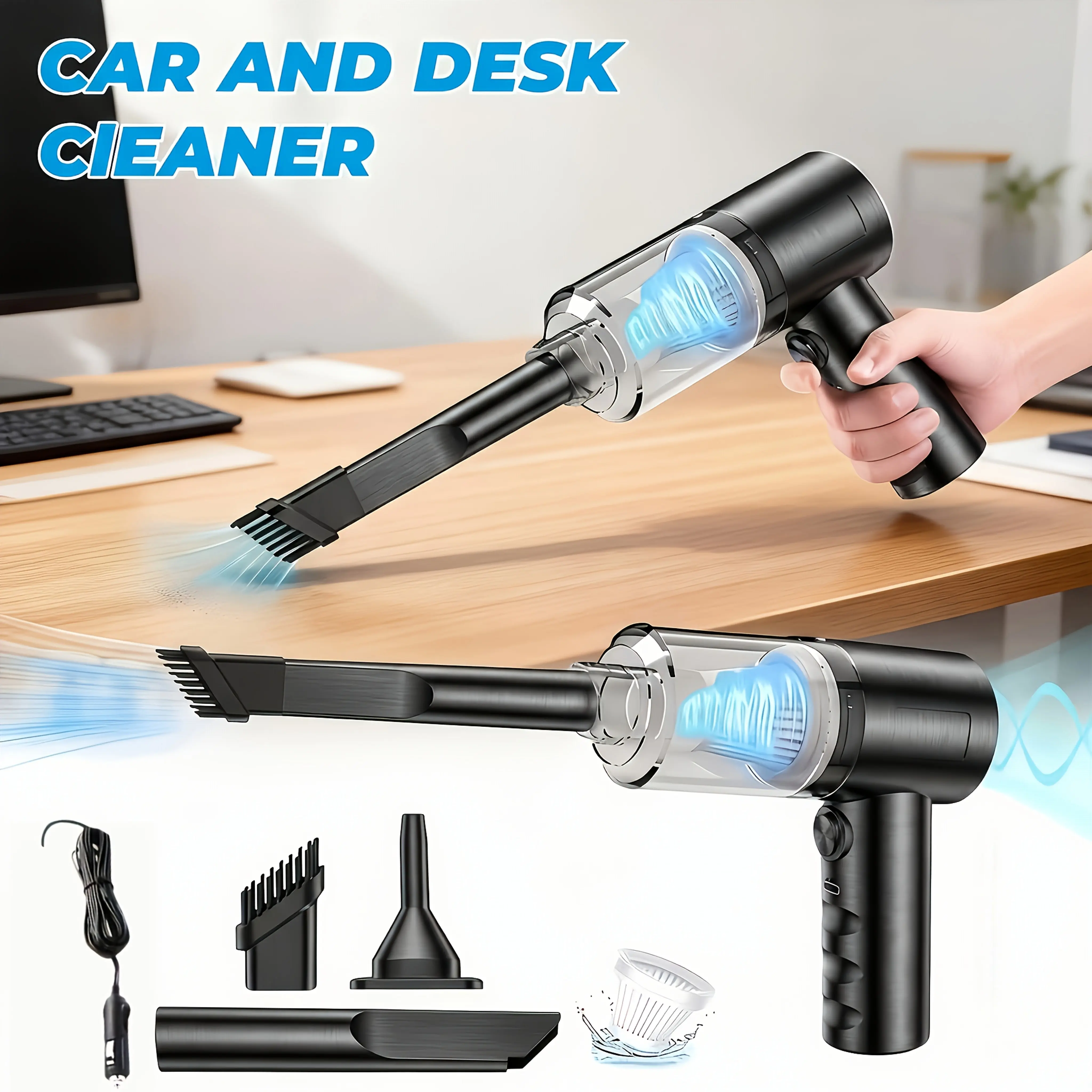 Mini vacuum cleaner, 3-in-1 keyboard vacuum cleaner, cordless handheld design, car vacuum cleaner, easily cleans car interiors (black)