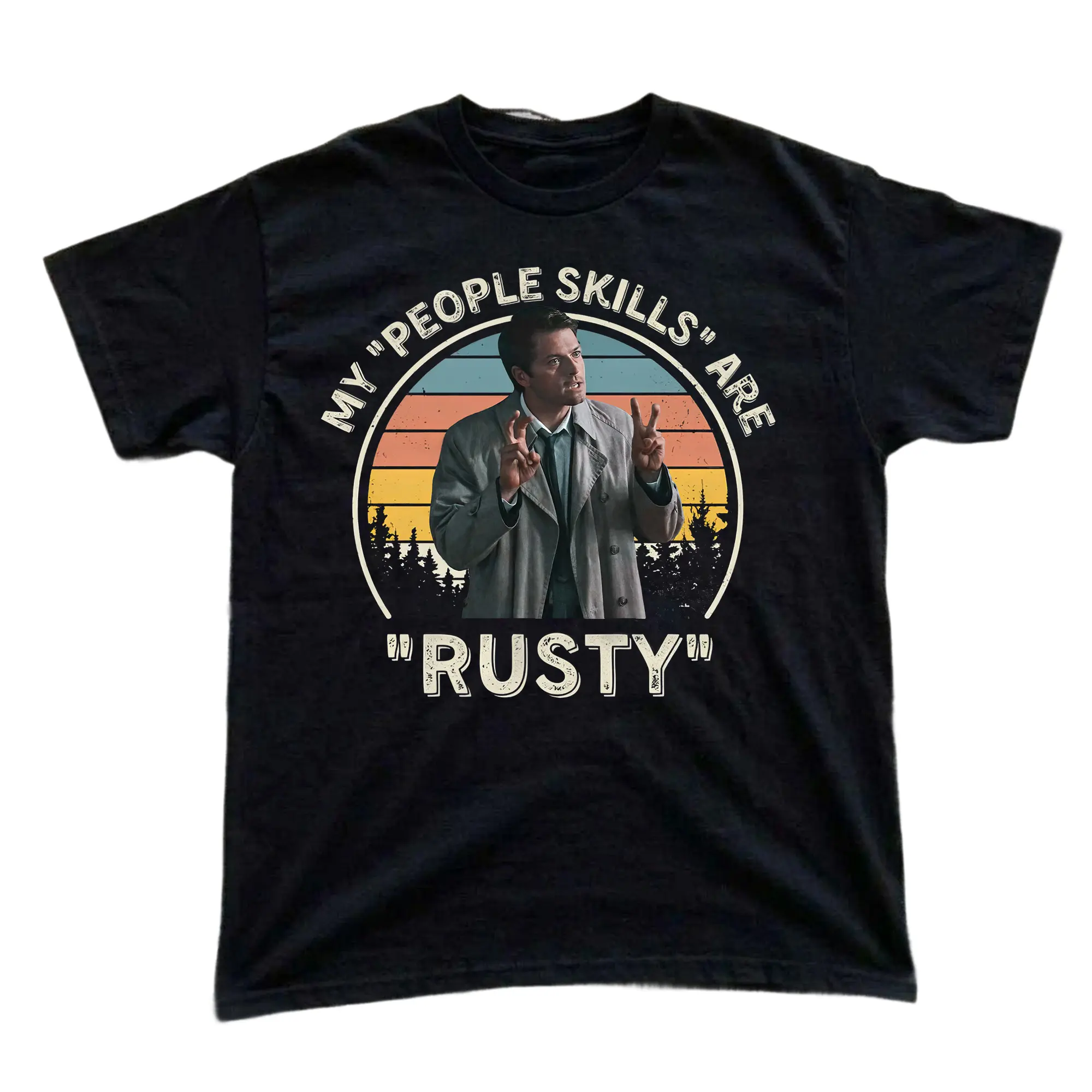 Vintage Supernatural Quote Shirt, Castiel My People Skills Are Rusty Graphic Tee, Retro TV Series T-Shirt, Gift for Men Women, Crew Neck T-shirt, Trending T-shirt