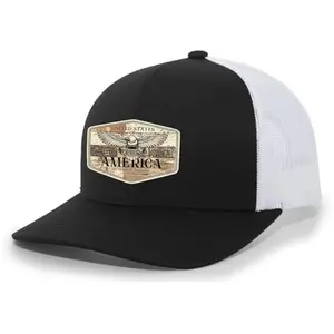 TRENZ SHIRT COMPANY Patriot Pride Men's Snapback Mesh Trucker Hat America 250 Year of Freedom Spread Eagle Wings Wood Patch One Size Fits Most
