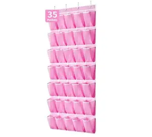 35 Pockets Over the Door Shoe Organizer, Hanging Shoe Organizer for Door with 35 Mesh Pockets Large Capacity Shoe Hanging Storage Bag with 4 Metal Hooks