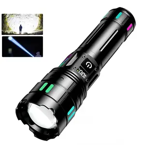 1PC Rechargeable aluminum alloy flashlight, Zoomable tactical flashlight, portable multifunctional with display screen, 30W high brightness, telescopic zoom & focus design, perfect for outdoor camping, fishing, night riding and home emergency lighting use