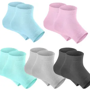 5 Pairs Moisturizing Gel Heel Socks Open Toe Socks for Dry Hard Cracked Heels