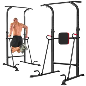 400LBS Heavy Duty All-In-One Home Gym Foldable 3-in-1 Pull-Up Bar Stand with 12-Level Adjustment Non-Slip Base Beginner-Safe Aux Seat Dip/Pull Up Station