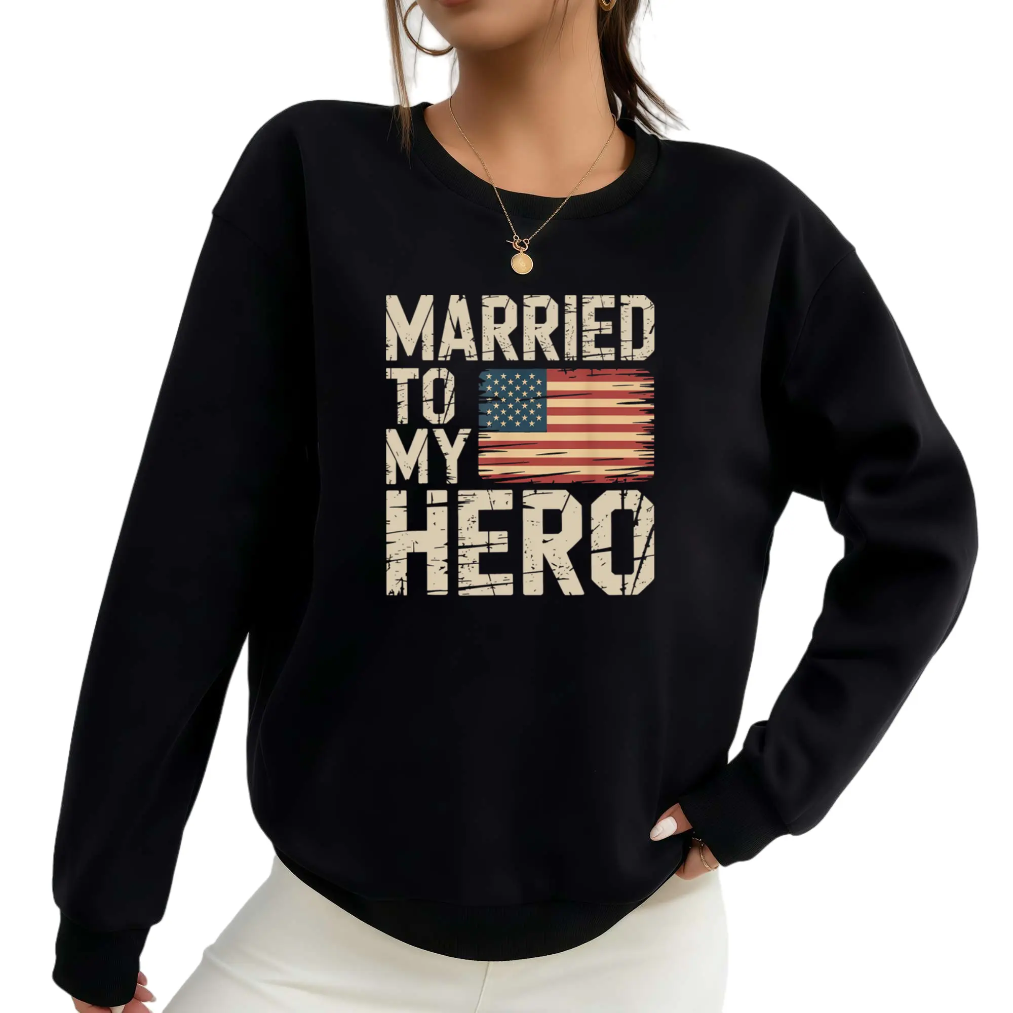 USA Military Veteran Wife Long Sleeve Sweatshirt – Patriotic Air Force Tribute Top Fabrics Hoodie