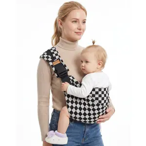 YUBEBE Foldable Checkerboard Baby Sling Carrier for Infant and Toddler with Cotton Linen