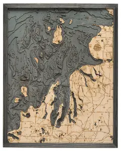 Northwest Lower Michigan 3-D Nautical Wood Chart, Large, 24.5" x 31"