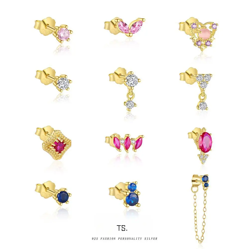 Tarnish Resistant S925 Sterling Silver Heart Shaped Earrings for Women with Colorful Zirconia Studs Delicate and Dainty Sweet Elegant Earring Set Gift Tarnish Resistant S925 Sterling Silver Heart Shaped Earrings for Women with Colorful Zirconia Studs Delicate and Dainty Sweet Elegant Earring Set Gift