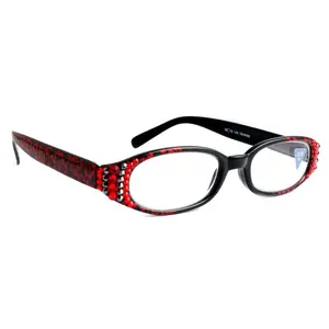 Isabella, (Bling) Reading Glasses Women W (L. Siam, Hematite) Genuine European Crystals (Red Floral Print)  NY Fifth Avenue (Wide Frame)