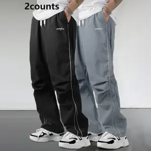 2 Pieces Men's Sports Joggers Straight Leg Loose Fit Athletic Pants, Comfortable and Breathable Lightweight White Side Striped Cool Running Pants for Daily Casual Workouts Outdoor Hiking Slow Runs, Relaxed Fit Men's Long Pants wit(Sheets)