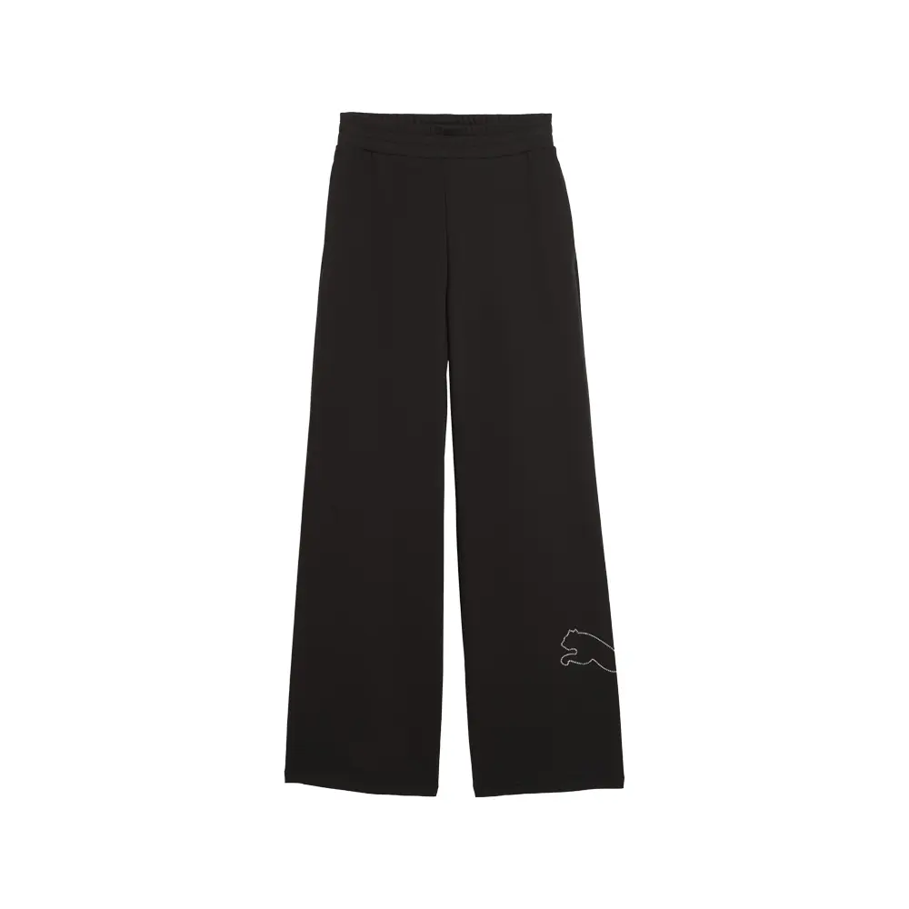 PUMA Womens Bedazzled High Waisted Draw String Wide Legged Sweat Pants Casual - Black