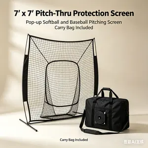 7' X 7' Portable Pop-Up Pitch-Thru Protection Screen, Baseball Softball Pitching Practice Net With Carry Bag For Training & Safety