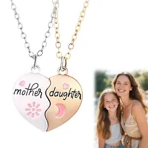 2pcs Matching Necklaces, Heart Shaped Mother and Daughter Necklace Mom Magnetic Family Matching Pendant Mama Charm 2 Part Family Jewelry for 2 (Gold, Silver)