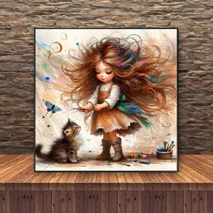 Girl & Cat Pattern DIY Diamond Arts Colorful Painting Kit without Frame, 5D Diamond Arts Colorful Painting Kit, Wall Art Decor Stylish for Home Bedroom