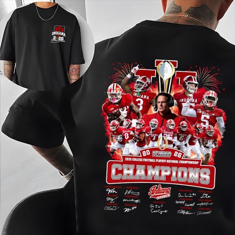 [Sale Up To 40%] 2 Side 2026 Indiana  Champions Shirt, Big Ten Football, Indiana  Trophy Shirt, Indiana Football Champions Shirt Gift For Fan