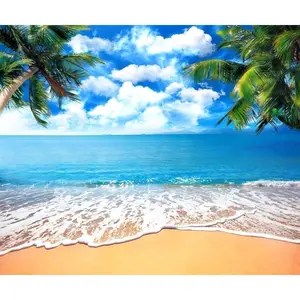 Beach Backdrop Banner Hawaiian Luau Party Decorations Tropical Beach Party Decorations Summer Portrait Photography Background Blue Sea Sky White Clouds Backdrop Photo Studio Props