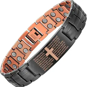 Feraco 2X Copper Magnetic Bracelet for Men,Ultra Strength Cross Bracelet With Ring Include Adjustable Link, Jewelry Gift Wearable