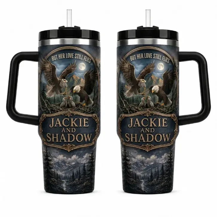 Jackie and Shadow Eagle 40oz 20oz Tumbler, Mountain Wildlife Travel Mug with Handle, Nature Lover Gift Cup