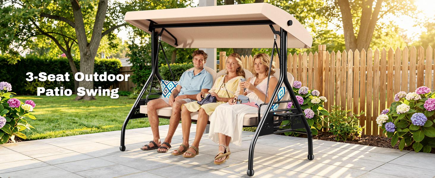 【SohoChic】ZZWHOM 3 Seat Outdoor Porch Patio Swing 800lbs 2-in-1 Glider Chair with Adjustable Canopy & Removable Cushion, Durable Outdoor Design,home decor,camping essentials