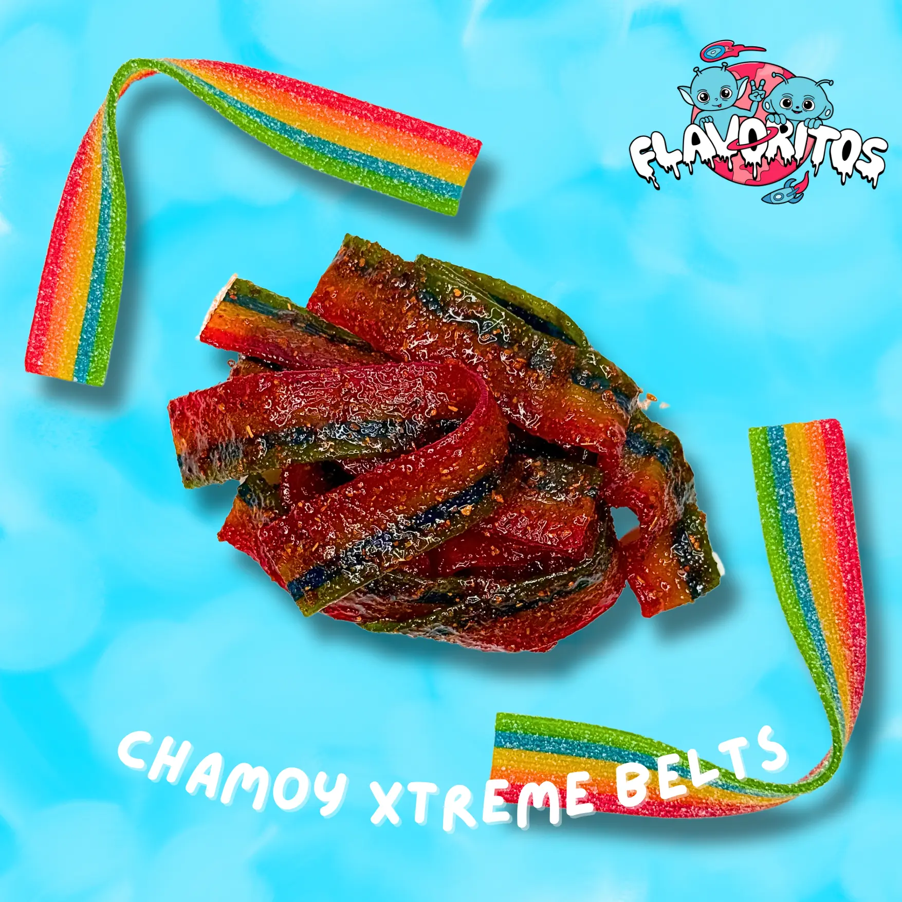 Chamoy Rainbow Sour Belts -Flavoritos Sweet and Chili Gummy Candy Snack Chewy Spicy Bonbon