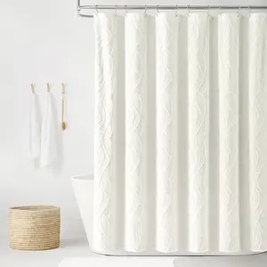 Lush Decor Jacquard Wave Shower Curtain, Single 72"W x 72"L Soft White - Textured Bathroom Curtain - White Shower Curtains for Bathroom - Coastal Decor