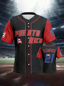 Men's Classic Print Baseball Jersey, Sports Jersey, #21 Roberto Clemente Puerto Rico World Series Soft and comfortable against the skin, quick-drying and breathable Ideal for athletic training & everyday wear