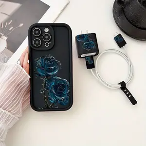 Rose iPhone Case Set, Includes Charger Cover & Cable Protector, Anti-Drop Tpu Shell for iPhone Models 6-16 Pro Max
