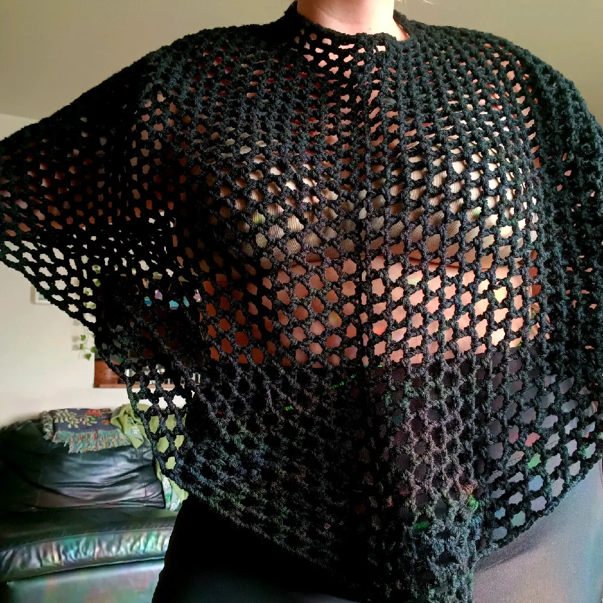 black crocheted poncho