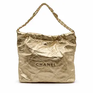 Pre-owned CHANEL Leather Shoulder Bags Metallic Calfskin Quilted 22 Golden GHW