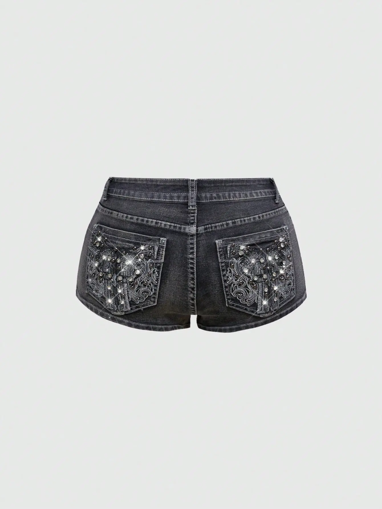 LALUZ Embroidered Pistol Women Super Short High Waist Denim Shorts Y2K Trendy Festival Concert Party Outfit Streetwear