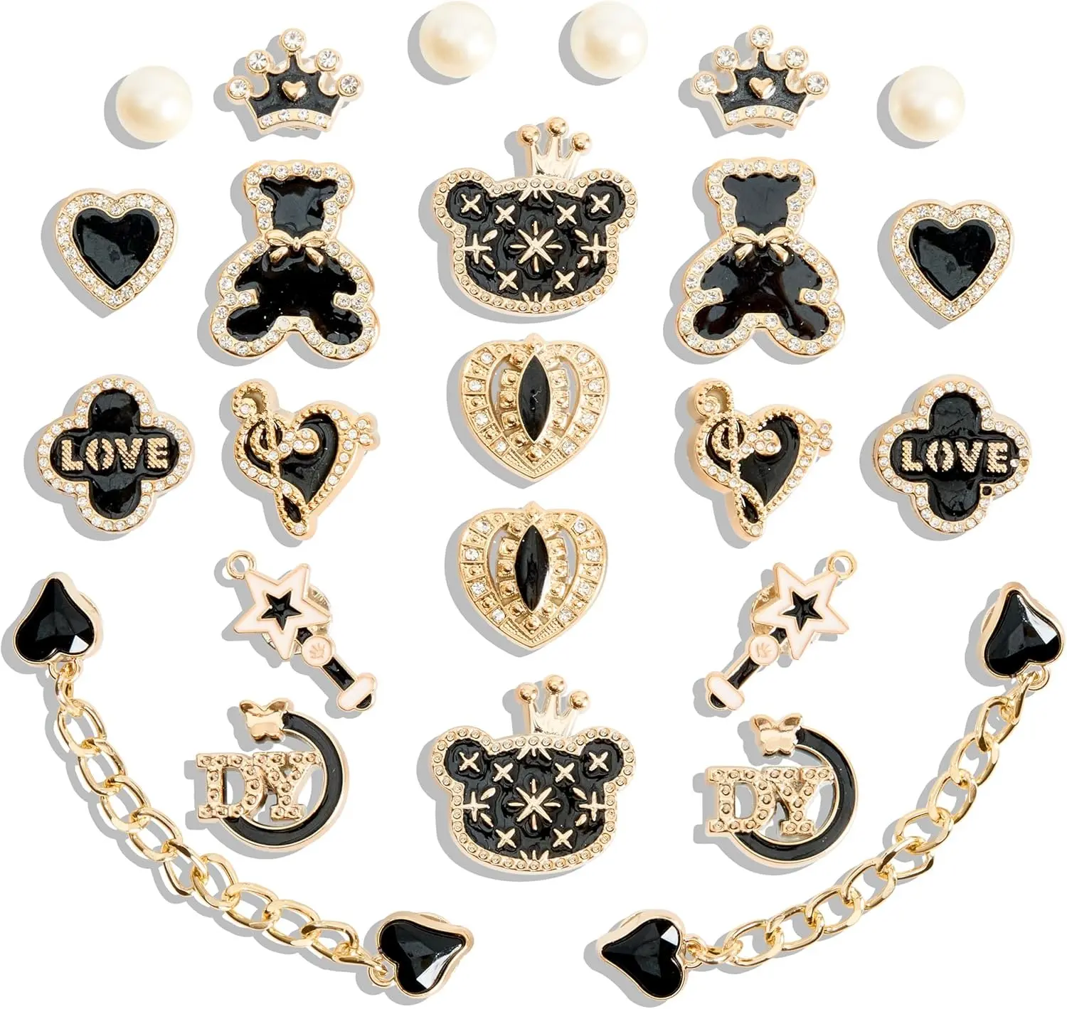 24 Pcs Bling Shoe Charms with Sparkle Rhinestones - Girly Shoe Chains and Decoration Accessories for Clogs Sandals Slides, DIY Shoe Accessories Kit for Women Girls Party Favor