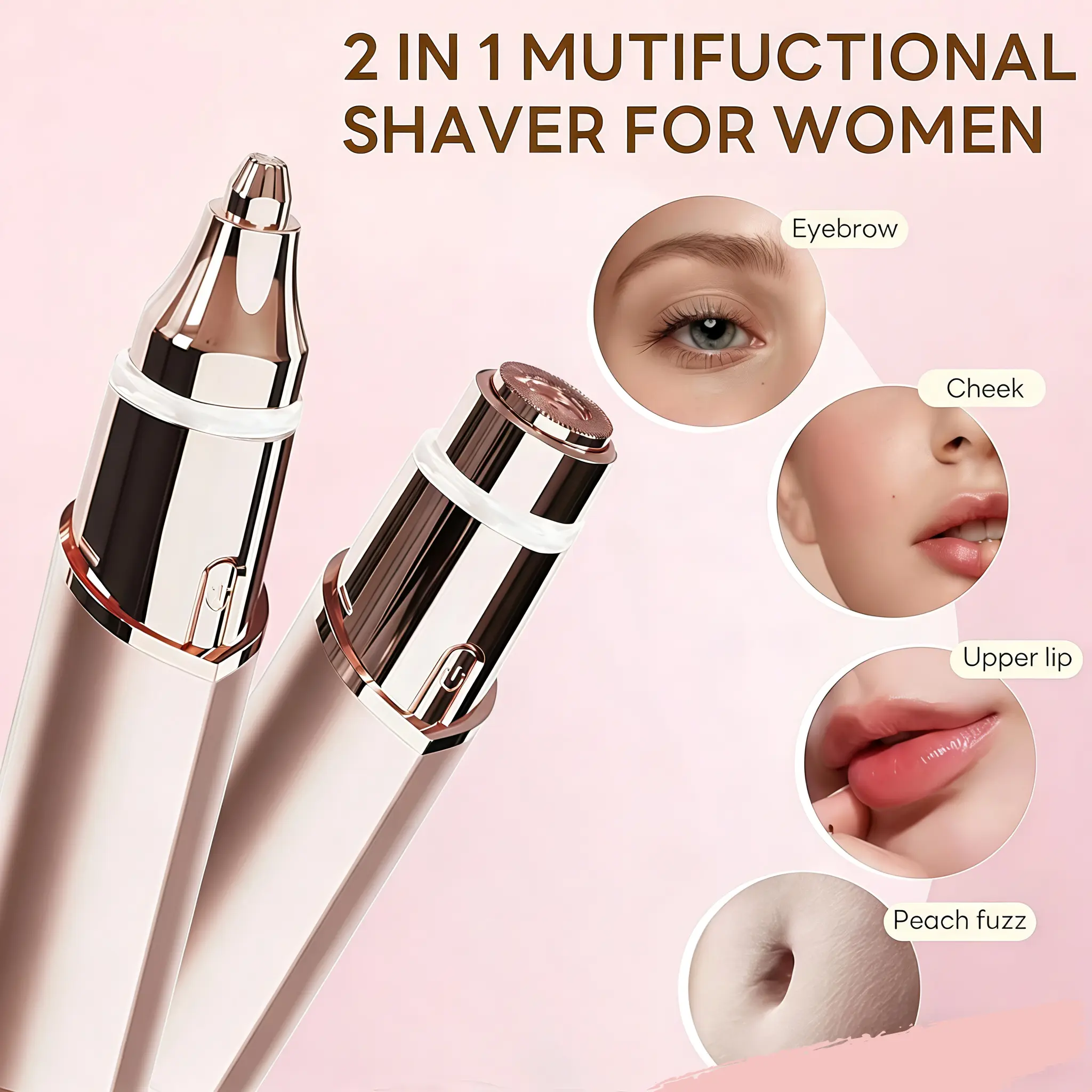  2 in 1 facial & eyebrow hair trimmer,USB Rechargeable Hair Removal Tool Smooth Comfort,Electric Eyebrow Trimmer, Lip Facial Body Hair Removal Tool,Portable Mini Shaver for Eyebrows, Lips, Nose & Body Hair Gentle