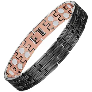 Copper Bracelet for Men Magnetic Bracelet,Copper Wristband with Ultra Strength Magnets,8.6inches Adjustable with Tools,charming bracelets,black