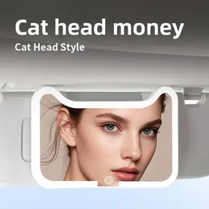 2025 New Model Cat-Ear Car Vanity Mirror - LED Three-Color Touch Control Mirror for Sun Visor, Multifunctional Automotive Accessory for Women. interior makeup hd mirror