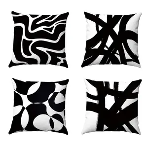 4 PCS Ultra - Soft Black & White Abstract Decorative Cushion Covers | 18×18 Inch square throw pillow cover living room cushion Throw Pillow Case shop us. （Excluding the filler material）