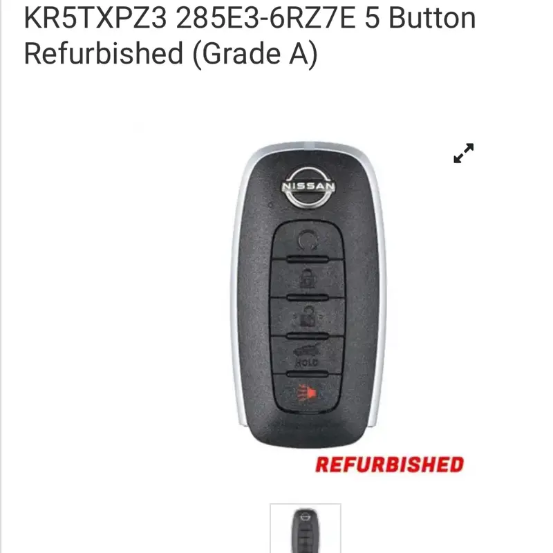 433MHz Smart Remote Key Car Accessory - 5-Button Design with Lock & Panic Function, Vehicle Key Management Replacement for 2025-2026 Nissan, Part Numbers KR5TXPZ3, 285E3-6RZ7E
