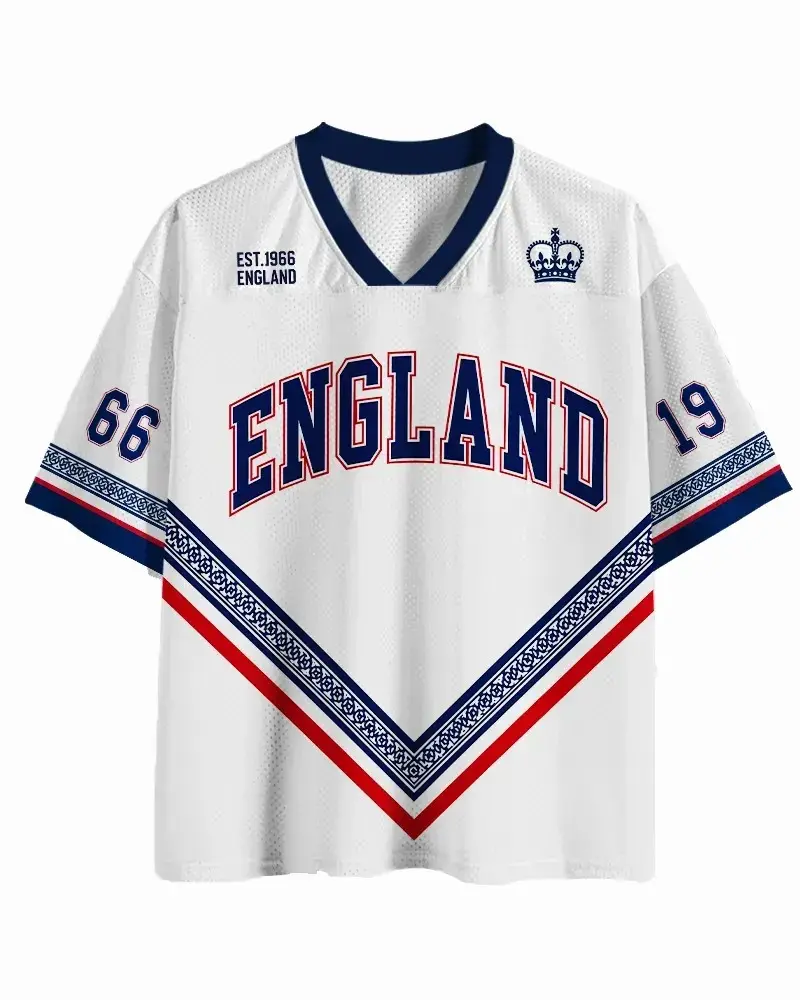 TheRetroTee Vintage England Heritage Football Mesh Jersey (W.C.2026. Version) – Retro Athletic Streetwear for Casual Summer Wear, Best for True Fan