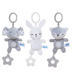 Baby Toys 0-6 Months, Infant Car Seat & Stroller Toys with Teether, Soft Plush Sensory Crinkle Hanging Toys for Newborn Baby Shower Gift, Sensory Pram Toys, Crinkly, Rabbit