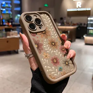 Vintage Floral Pattern Case for iPhone 16 15 14 Pro Max 13 12 11 XR XS E Plus Shockproof Drop Protection Rugged Durable Silicone Cover