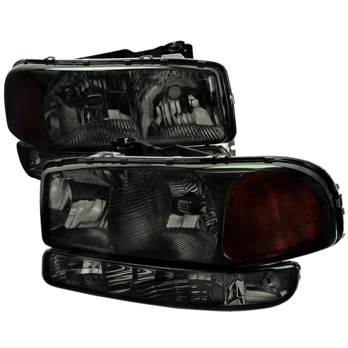 1999-2007 GMC Sierra/ 2000-2006 Yukon/Yukon XL Factory Style Crystal Headlights w/ Amber Reflector & Bumper Lights (Chrome Housing/Smoked Lens)