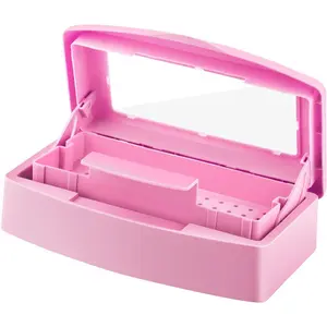 Sanitizing Tray Disinfectant Container Nail Tool Sterilizer Box for Nail Tools Hair Salon Spa Clear Lid Pink